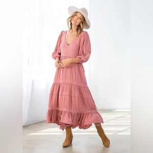 Lovestitch Soft Rose FREE FALL Dottie Maxi Dress New With Tags Large